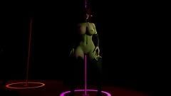 Czerwona gorąca sukubu demon dziewczyna tańczy po rurze - porno 3D