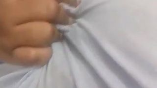 Big booby girl pressing boobs