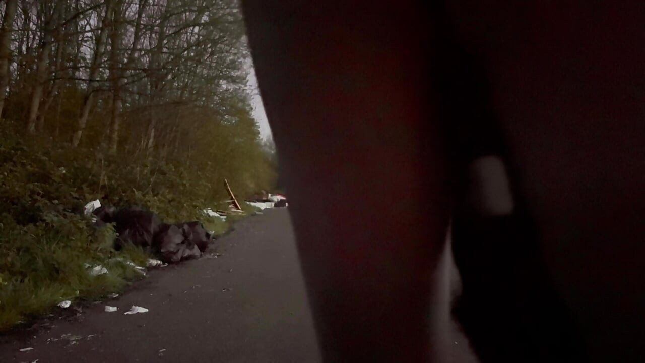 Naked jerking in the road