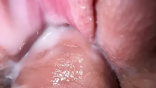 This pussy gets wet from the first touch, Extreme close up creamy fuck