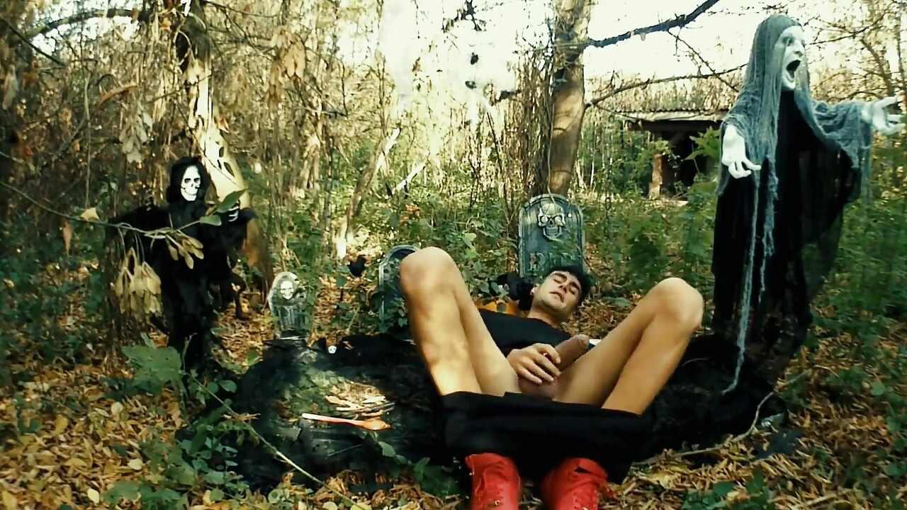 Halloween Moaning Demon Gets Prostate Orgasm by Vibrating Big Black Dildo