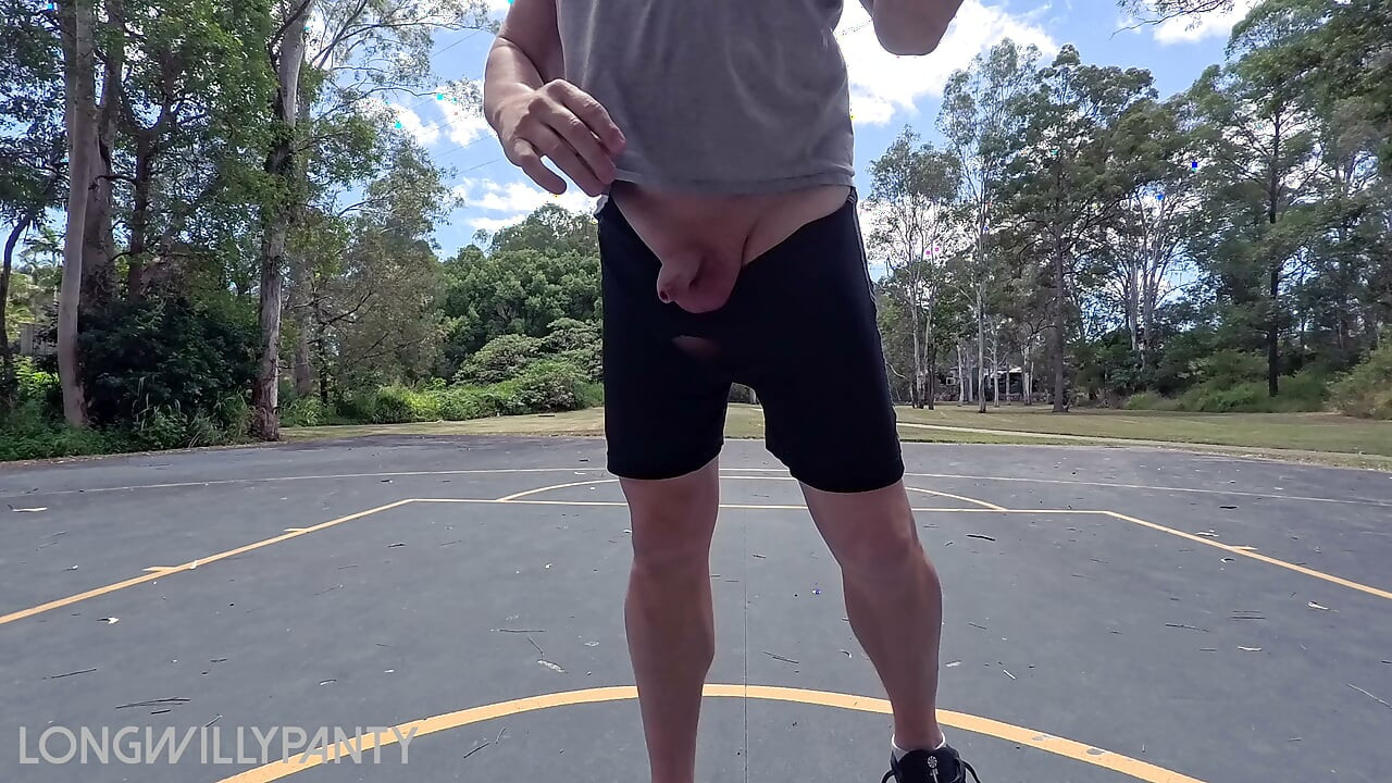 Straight guy hanging out his uncut cock at the public space.