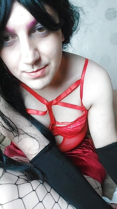 Big Thighs White Femboy in Fishnets