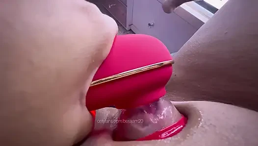 Sucker with sweet tongue, rubs her pussy, soft and virgin