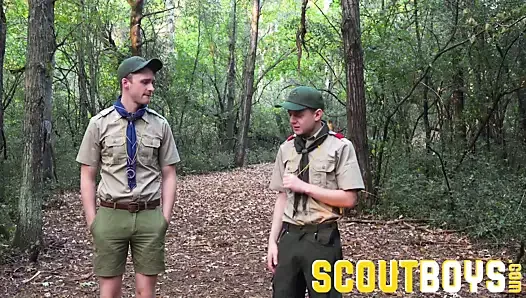 Cute junior scout watches then tries out older scout's dick