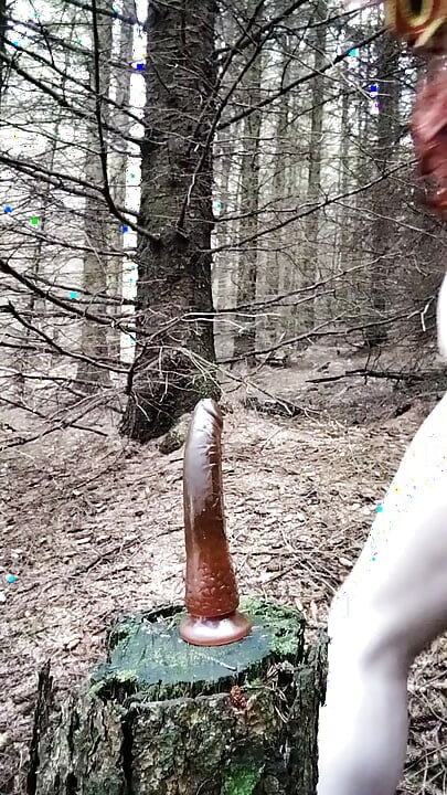 Sissy outdoor dildo fuck stroke and cum