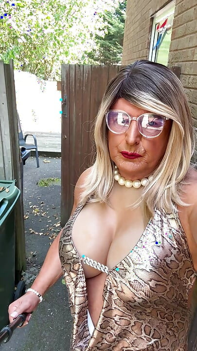 Sexy Crossdresser kellycd2022 in gold leopard print dress tan pantyhose and heels s