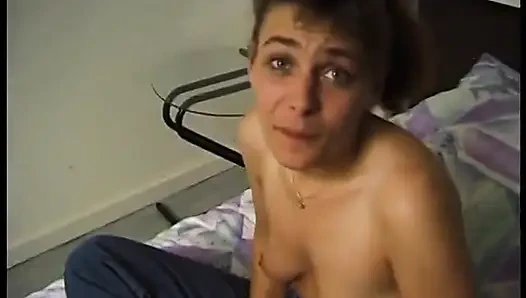 Brunette vixen gets banged and jizzed on belly in pov