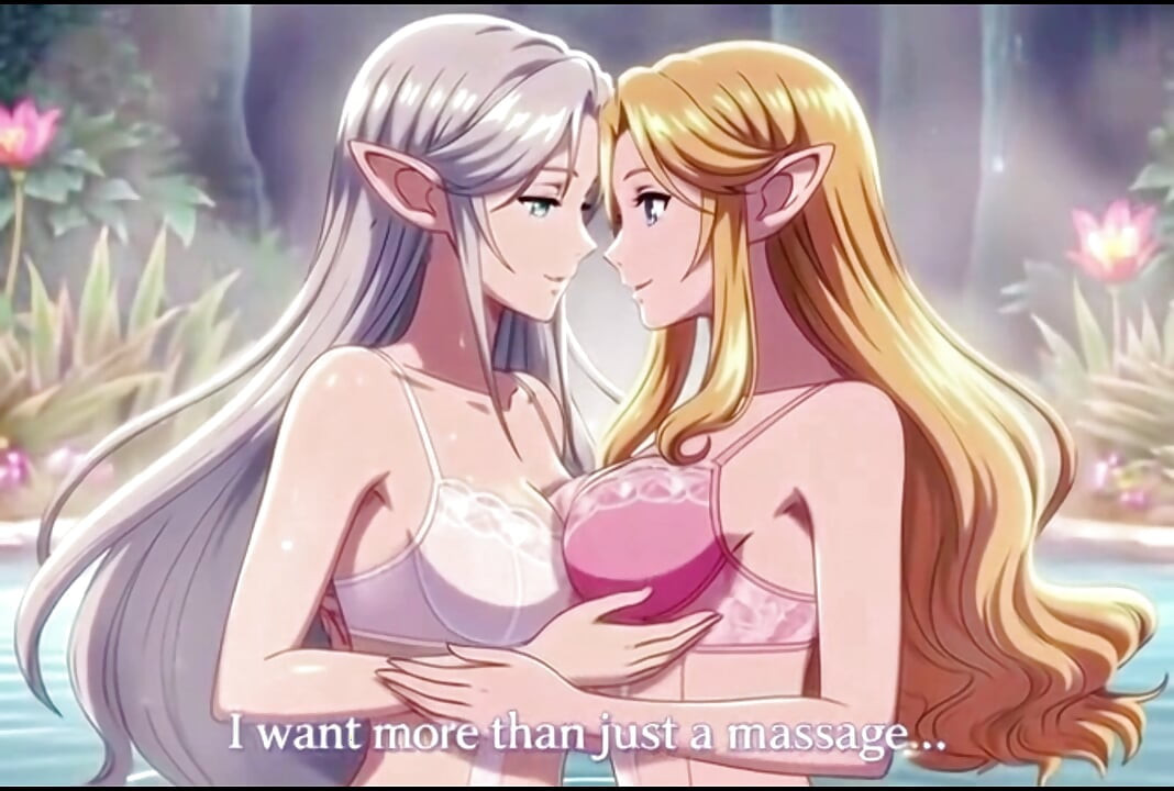 สองเอลฟ์เลสเบี้ยนคนสวยแบ่งปันคืนที่ใกล้ชิดในน้ําพุร้อนที่มีเวทมนตร์