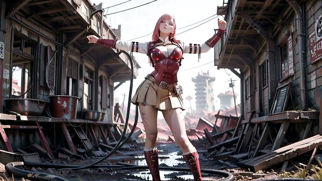 Pink-haired Mech Warrior! Lazy Sensuality in the Wasteland Ruins, Wet Close-ups Against Pure White Backgrounds