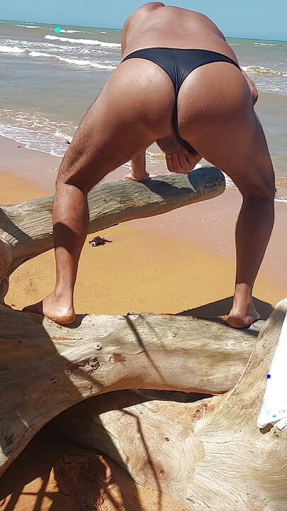 Ladysilva crossdress on the beach in panties what a hot ass