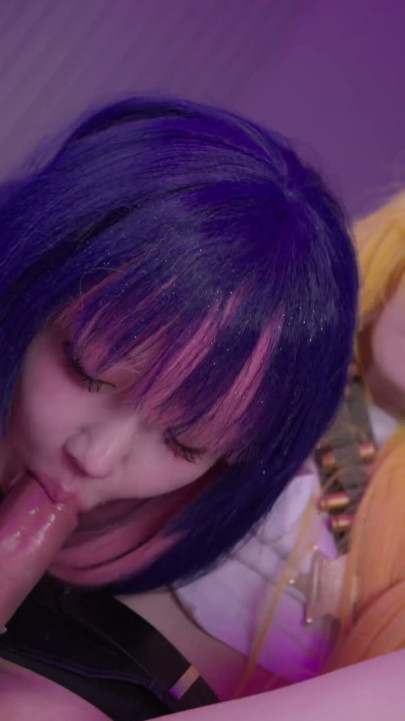 Panty&Stocking-Cute girl Aku and femboy Aroma cosplay Stocking & Panty blowjob & sex | Clip 1