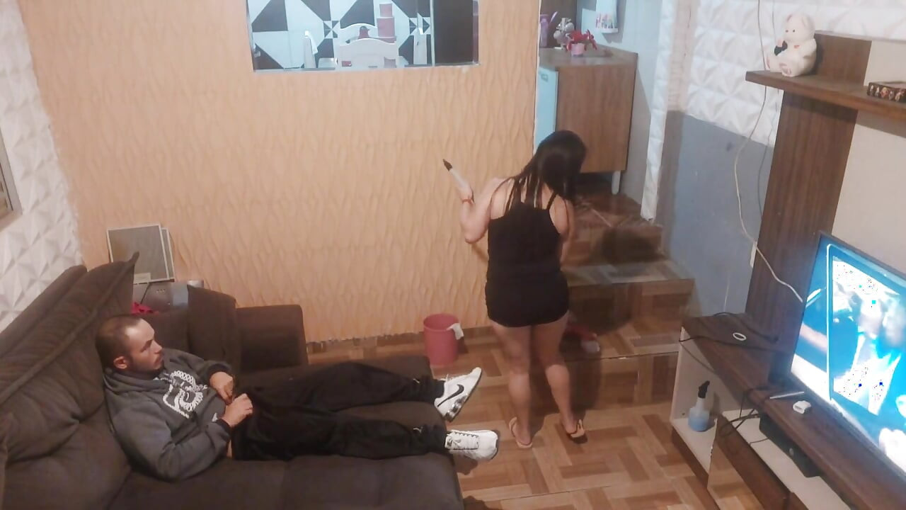 Maid in Dress Shows Red Panties to Seduce Boss