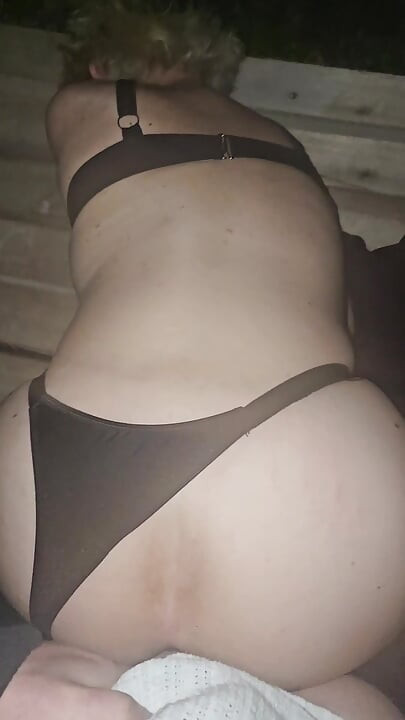 He fucks my pussy and ass on a pallet outside.
