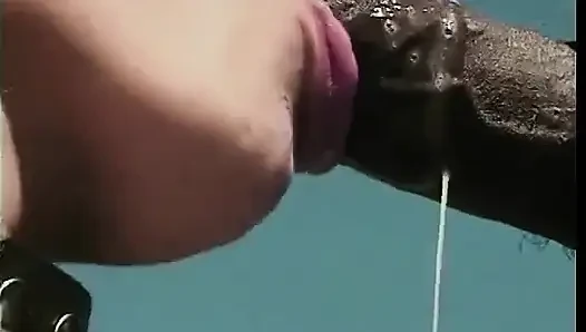 Brunette vixen in leather gear use her black cock slave for her fuck pleasure