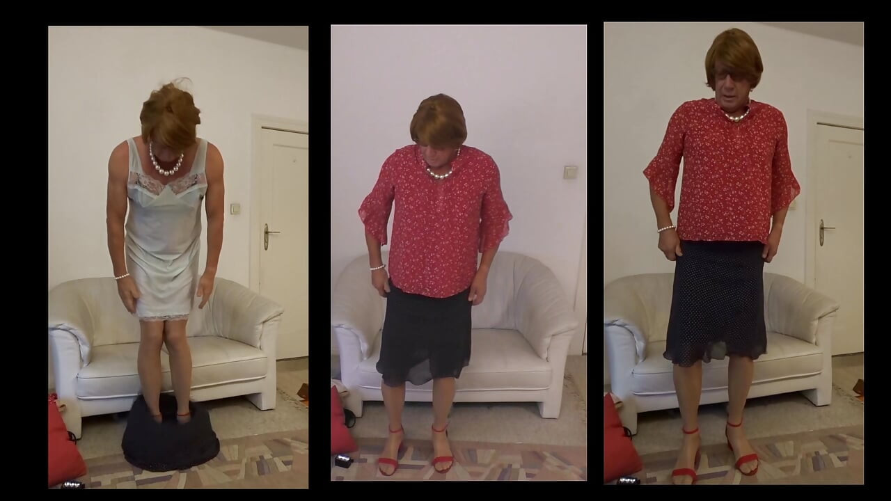 Julian069 חצאית נקודות, טופ אדום, נעלי עקב אדומות