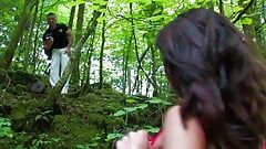 Hot Brunette In Pink Fishnet Anal Fucked In The Woods