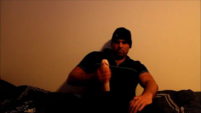J-Art male solo with big cock dildo at night on the bed