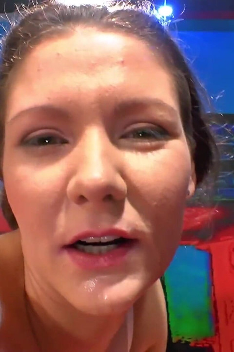 Brunette Slut's First Time - Hard Bukkake with Facial Cumshots