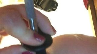 Butt slut takes knife sharpener in ass