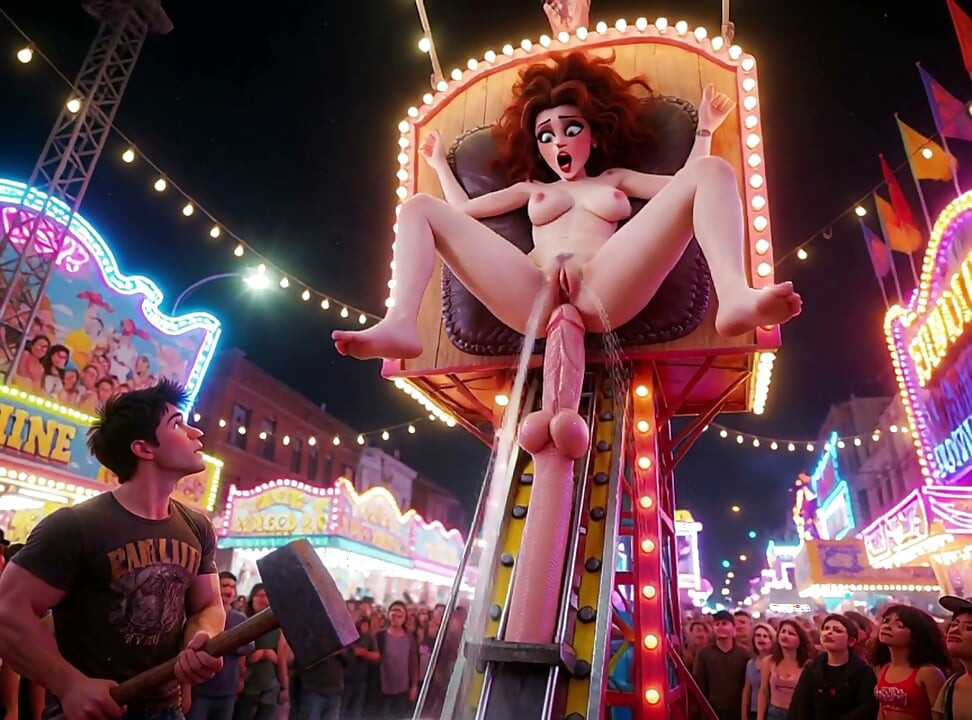 Een wilde, leuke nacht in het pretpark, met spannende spelletjes en attracties (AI-gegenereerd)