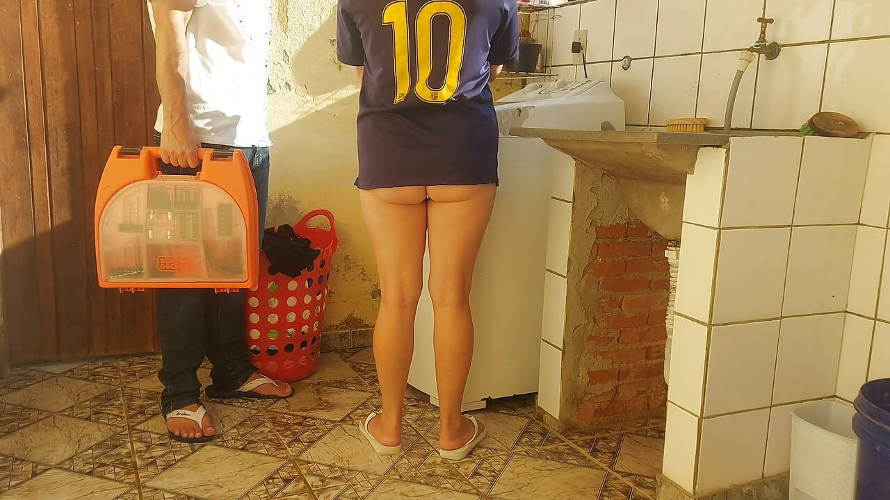 Married Housewife Pays Washing Machine Technician with Her Pussy