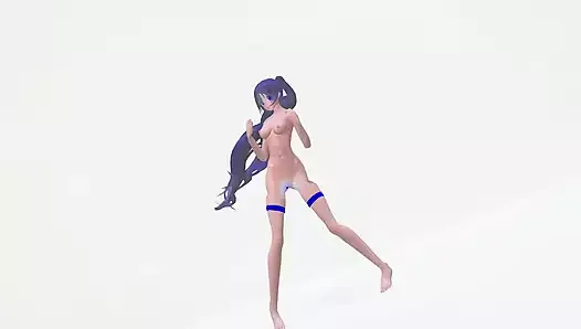 Сильная Hatsune Miku хентай мускулистое тело шесть пак обнаженный танец MMD 3D, синий цвет волос, правка Smixix