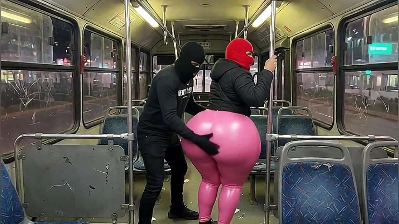 Big Ass Girl in Black Pants Gets Pressed in the Bus and Ends in Black Thong