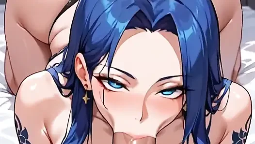 Anime-tätowierte Aichica macht einen tiefen Hals