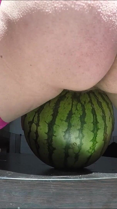 trans fucking a watermelon and cum | Clip 1