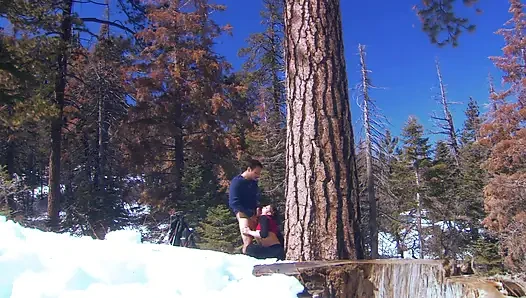 Big ass girl bends over while she gets fucked hard on the snow