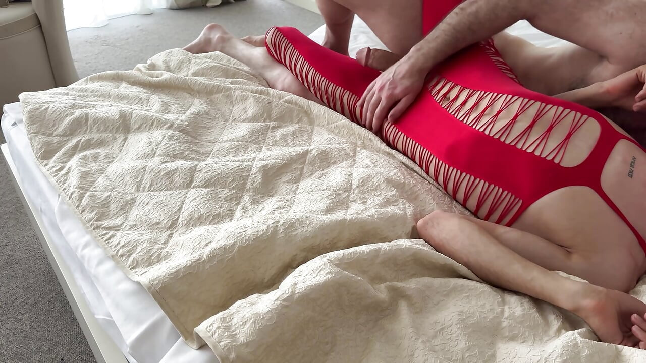 Stretching My Submissive Boyfriend's Tight Ass in His Sexy Red Lingerie