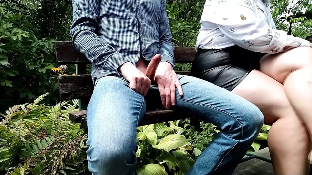 Risk! He took his dick out in front of a sexy mommy. Mature mommy made him cum!