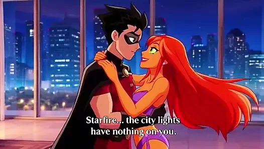 STARFIRE & ROBIN, DAMPFENDE PENTHOUSE-ROMANTIK - HEIßES 3D-anime-paar
