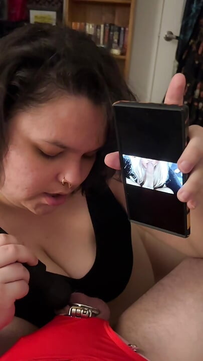 Chastity cuck teasing! Dirty talk SPH & showing him pictures of me with my bull! Vibrator stimulating