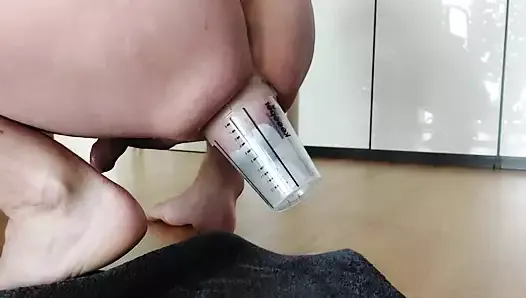 Anal Torture with pump stretching ball inflation, cum dripping and masturbation