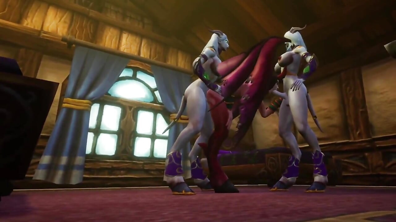 Två futa draenei knulla succubus trekant: Warcraft porr parodi