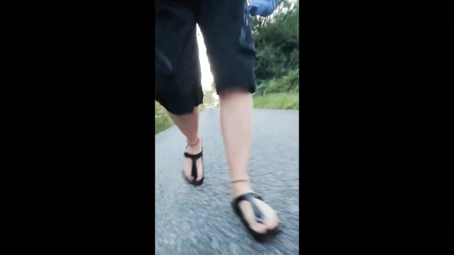 Out and About with Nylon Feet in Birkenstocks in the Morning