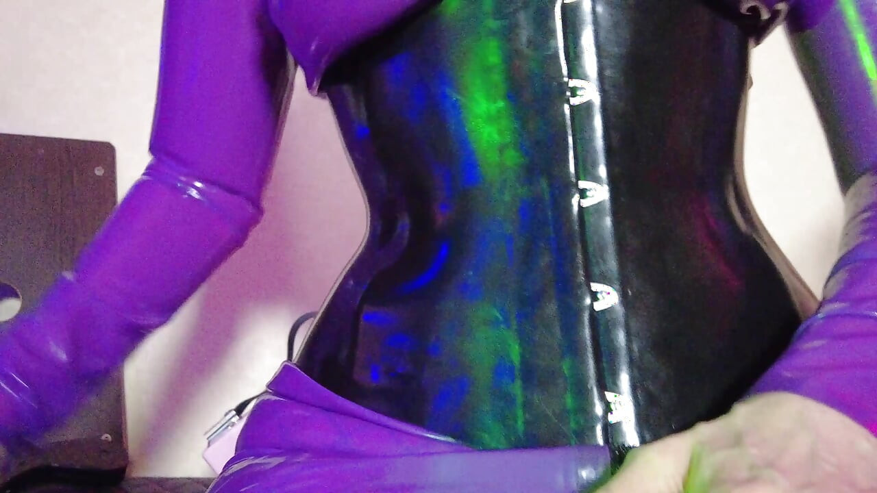 Fetish Rubber Dominatrix Eva Latex Purple Dress Mask Big Ass MILF Toys BDSM Femdom Solo Hot