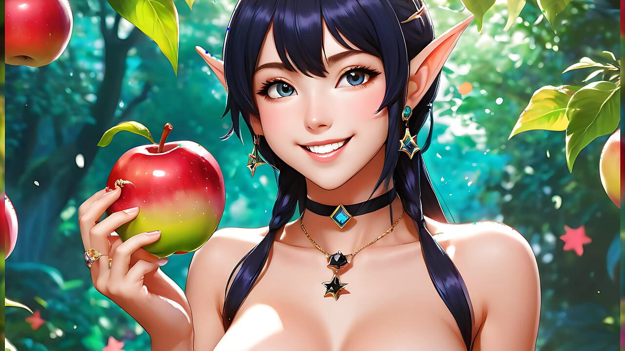 Dessin animé, une femme adulte nue mange la star fruit - diaporama artistique en ia