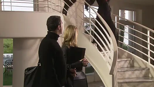 Hairy brunette with big tits gets slammed from behind