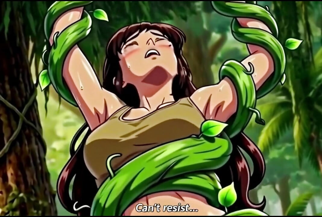 Explorer girl bound in teasing vines that give her  Bound in teasing vines that  intimate pleasure