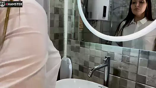 My husband is waiting downstairs while my boss fucks me