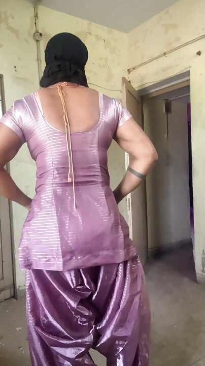 silky shiny satin suit salwar desi indian crossdresser bhabhi