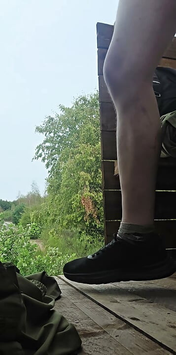 Dildo riding in the Eifel on a high seat in the Hürtgen Forest