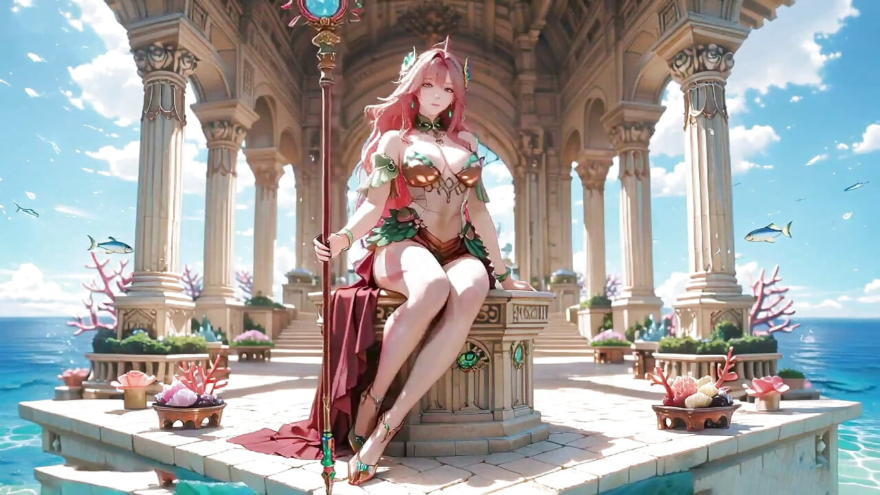 Pink-haired Mermaid Queen! a Dreamy Contrast Between the Underwater Palace and the Pure White Bed.