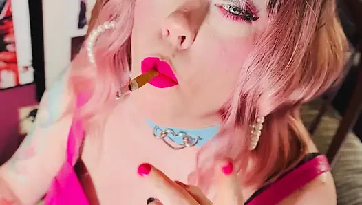 Tina Snua Is Stunning In Pink Leather & Chain Smoking - BBW OMI OME Snap Inhales Drifting Smoke