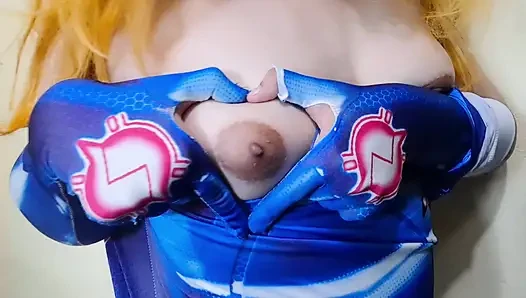 Shemale Samus Soft Tit Slapping with Bbc dildo and Lactating her Puffy Nipples