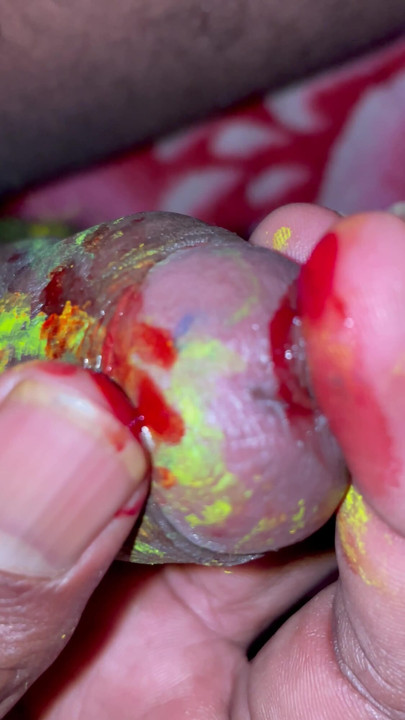 Indian Desi Boy Big cock with yellow painting. | Clip 2