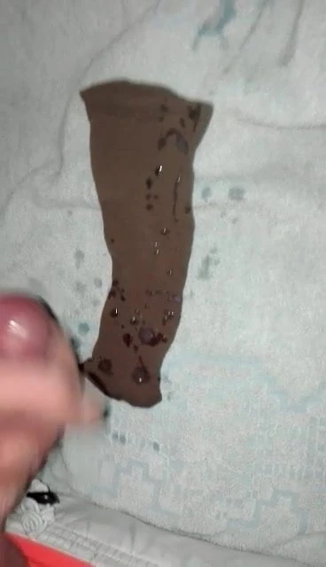Cum Hard on ex gf's worn Nylon Sock